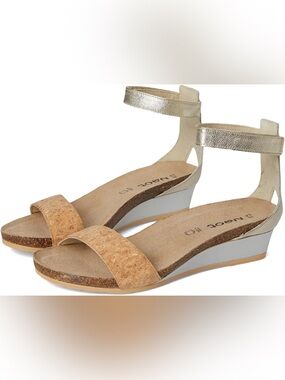 NWT The Naot Pixie Cork and Metallic Gold Ankle-Strap Wedges